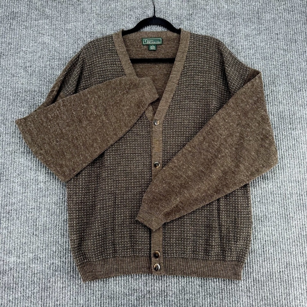Vintage Croft & Barrow Italy wool blend cardigan sweater men's large tall brown